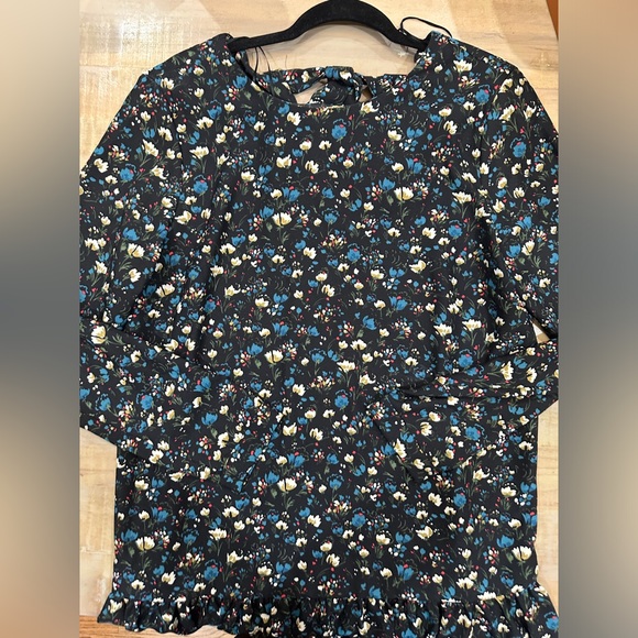 Philosophy black floral print long sleeve back bow ribbon mini flare dress - Picture 13 of 15